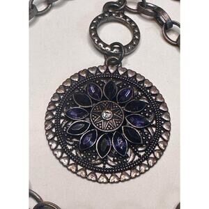Vintage Inspired Statement Necklace With Mandala Pendant Chain Link Necklace